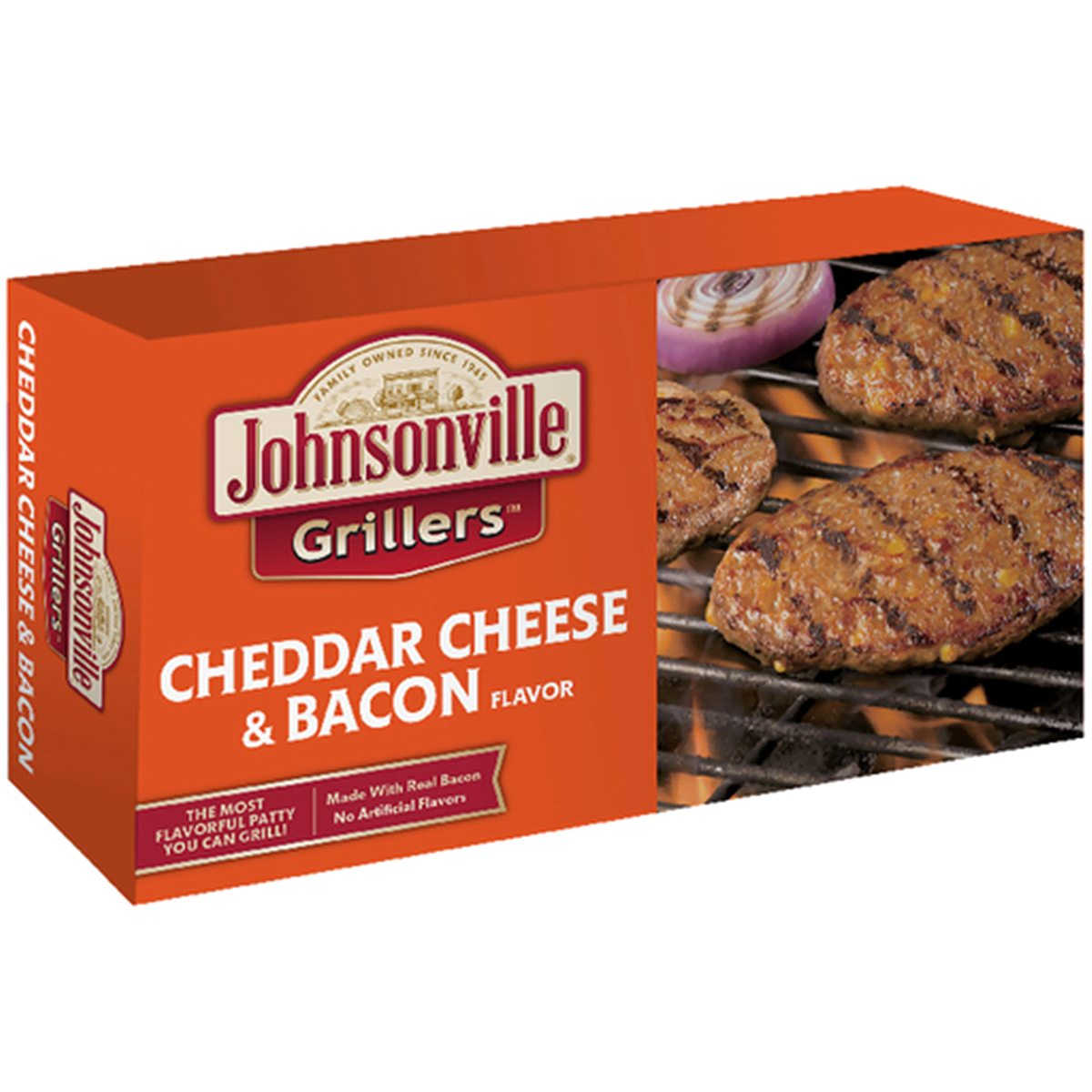 slide 1 of 1, Johnsonville Grillers Cheddar Bacon Brat Patties, 24 oz