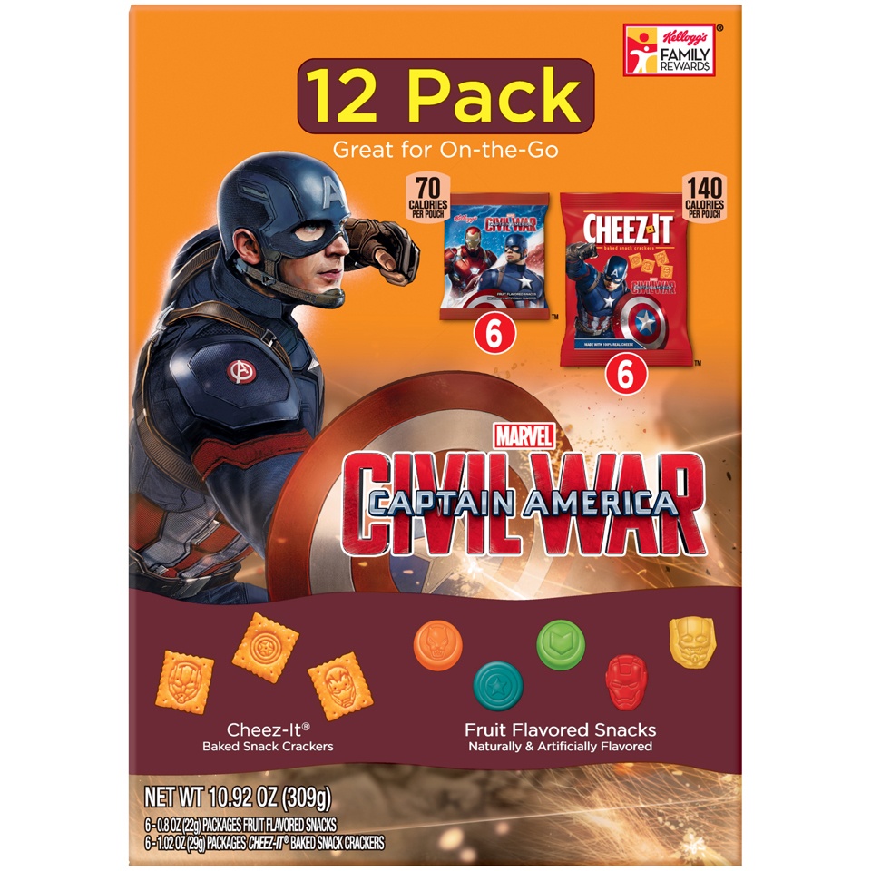 slide 1 of 7, Kellogg's Marvel Captain America Civil War Fruit Flavored Snacks & Crackers, 12 ct