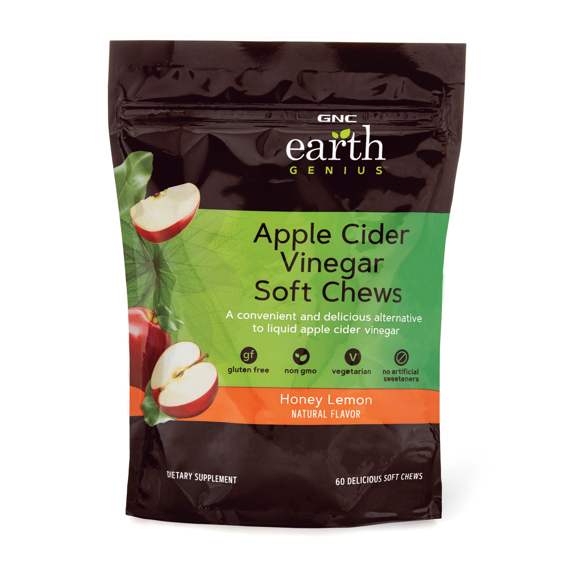 slide 1 of 1, GNC Earth Genius Apple Cider Vinegar Soft Chews - Honey Lemon, 60 ct