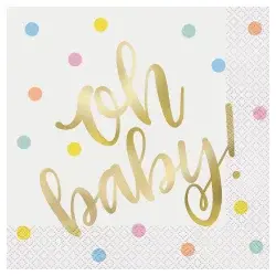 Unique Industries Gold"Oh Baby" Baby Shower Napkins, 6.5" x 6.5"