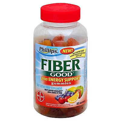 slide 1 of 6, Phillipsa Fiber Good Plus Energy Support Daily Dietary Fiber Supplement Gummies, 80 ct