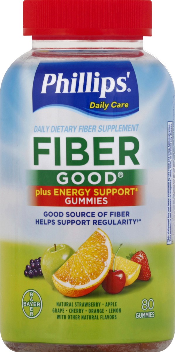 slide 5 of 6, Phillipsa Fiber Good Plus Energy Support Daily Dietary Fiber Supplement Gummies, 80 ct