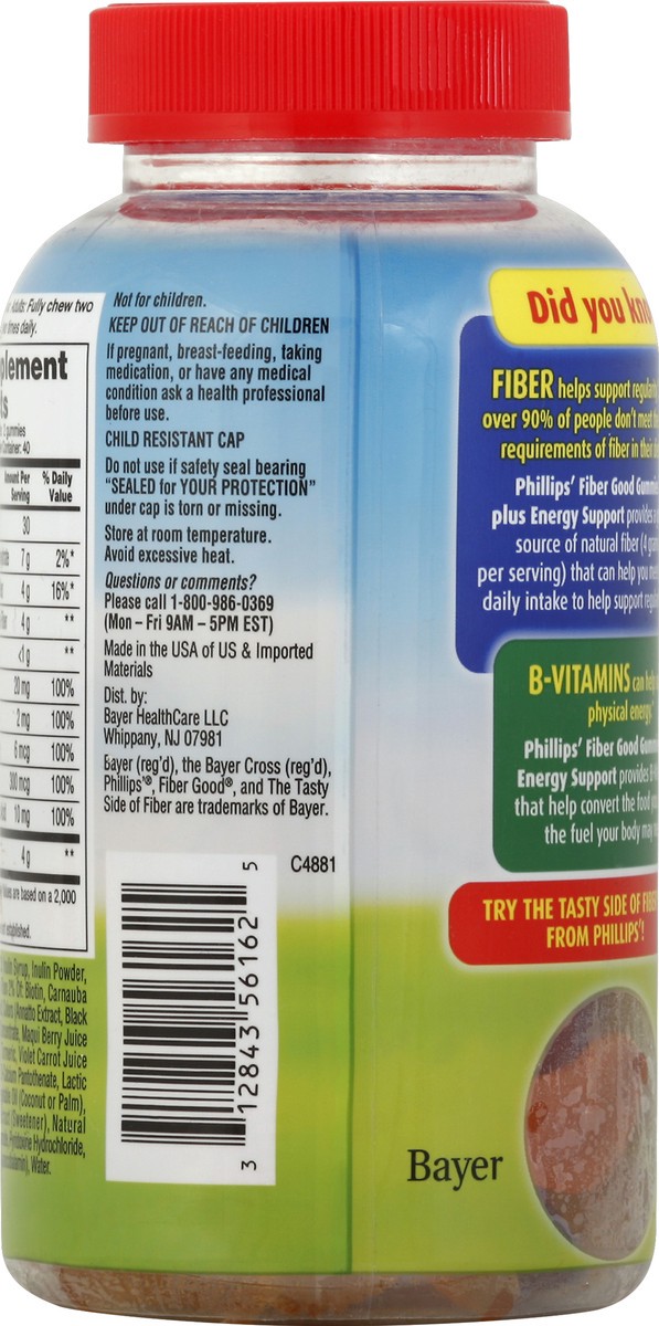 slide 4 of 6, Phillipsa Fiber Good Plus Energy Support Daily Dietary Fiber Supplement Gummies, 80 ct