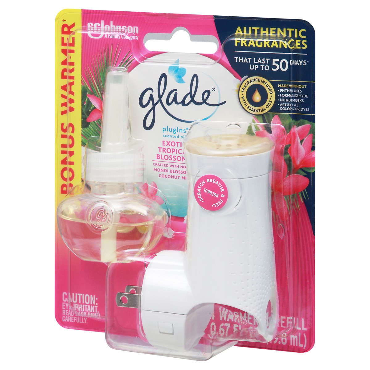 slide 9 of 10, Glade PlugIns Scented Oil Starter kit, Air Freshener, Exotic Tropical Blossoms, 1.34 oz, 0.67 fl oz