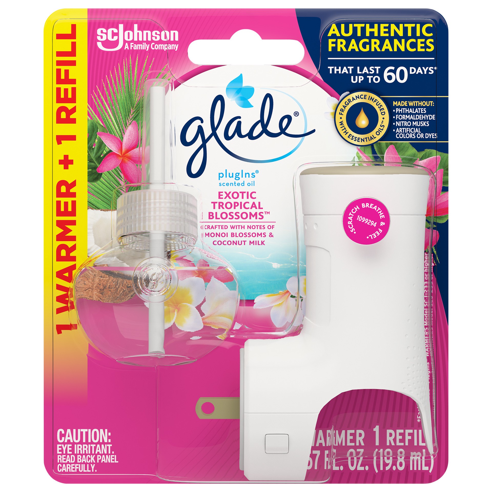 slide 1 of 10, Glade PlugIns Scented Oil Starter kit, Air Freshener, Exotic Tropical Blossoms, 1.34 oz, 0.67 fl oz