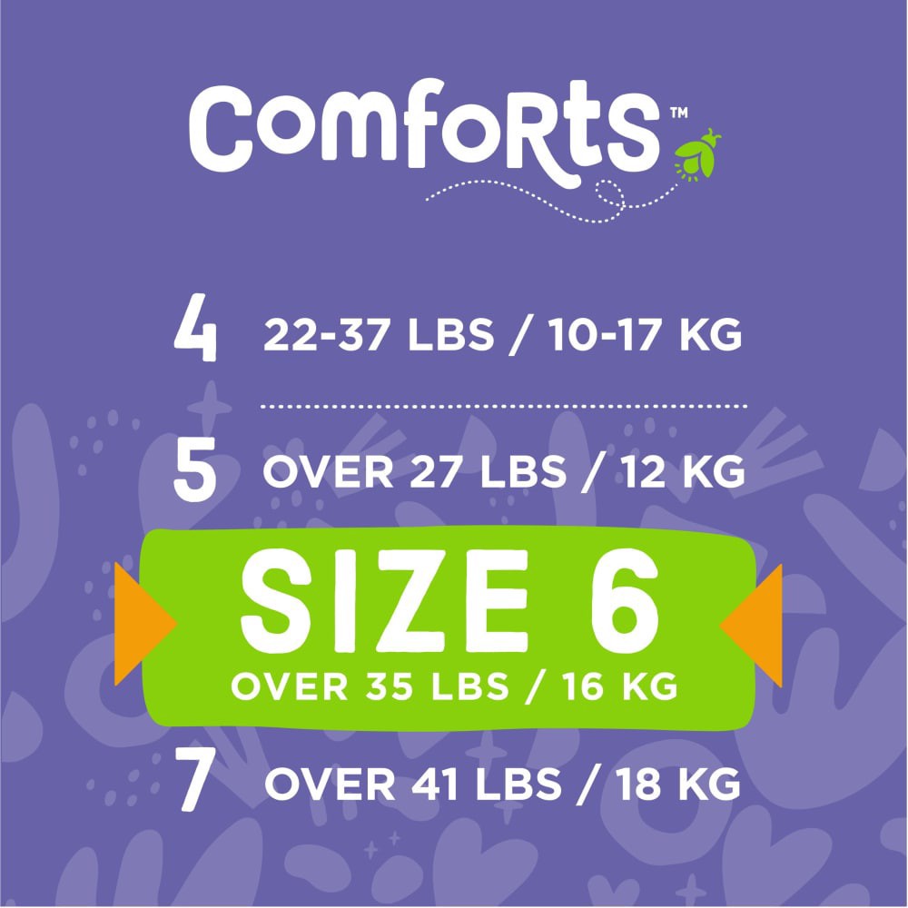 slide 5 of 6, Comforts Size 6 Day Or Night Diapers Super Value Box, 104 ct