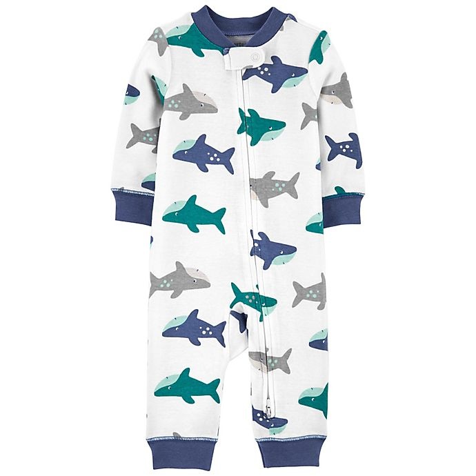 slide 1 of 1, Carter's Shark Footless Zip-Up Sleep & Play Coverall - Blue/Grey, 1 ct; 3 M