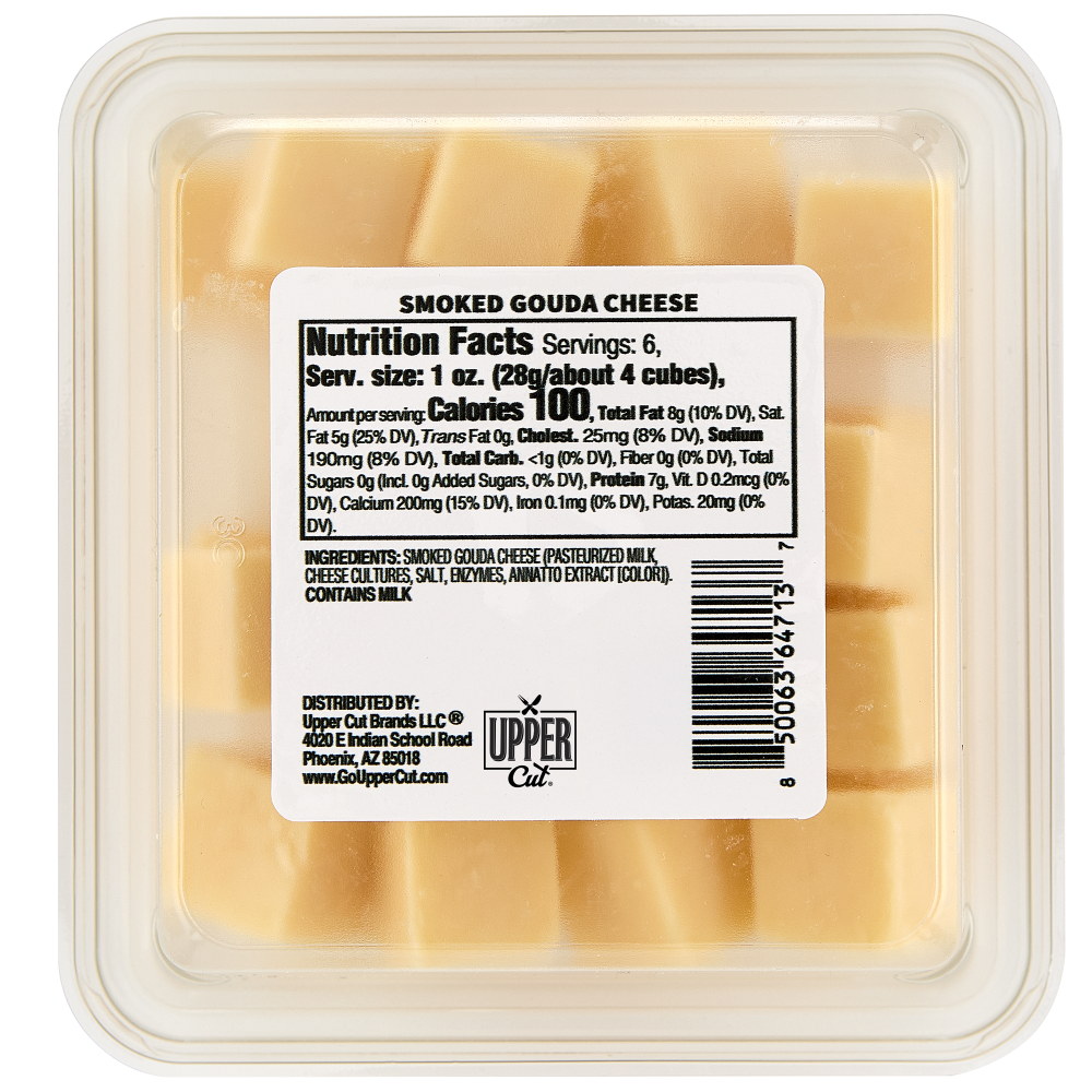 slide 2 of 6, Upper Cut Cubed Smoked Gouda Cheese, 6 oz