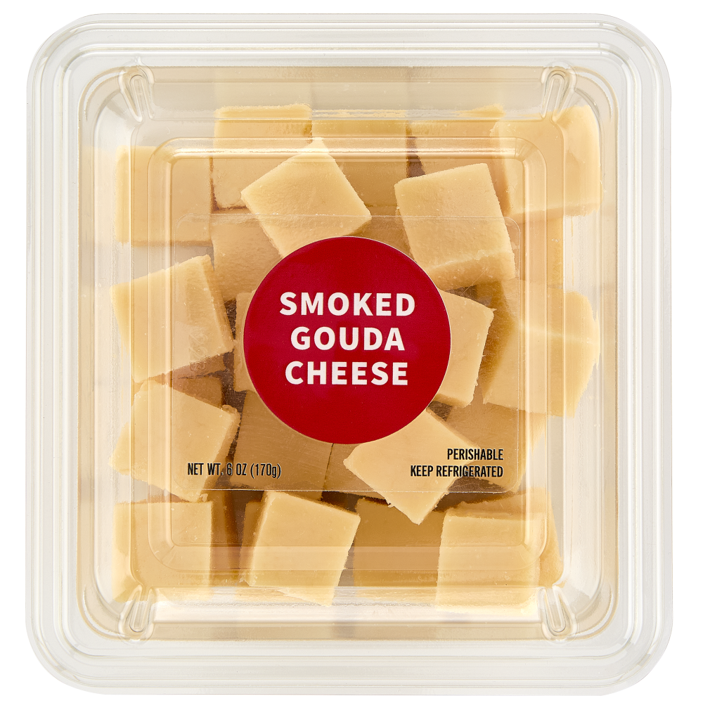 slide 1 of 6, Upper Cut Cubed Smoked Gouda Cheese, 6 oz