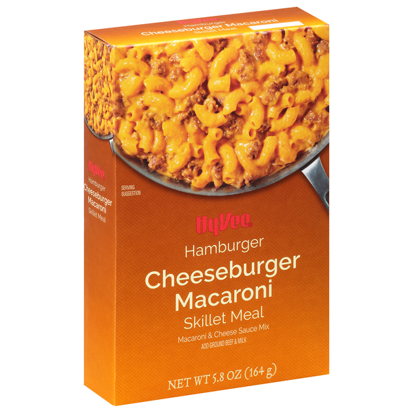 slide 1 of 1, Hy-vee Hamburger Cheeseburger Macaroni & Cheese Sauce Mix Skillet Meal, 5.8 oz