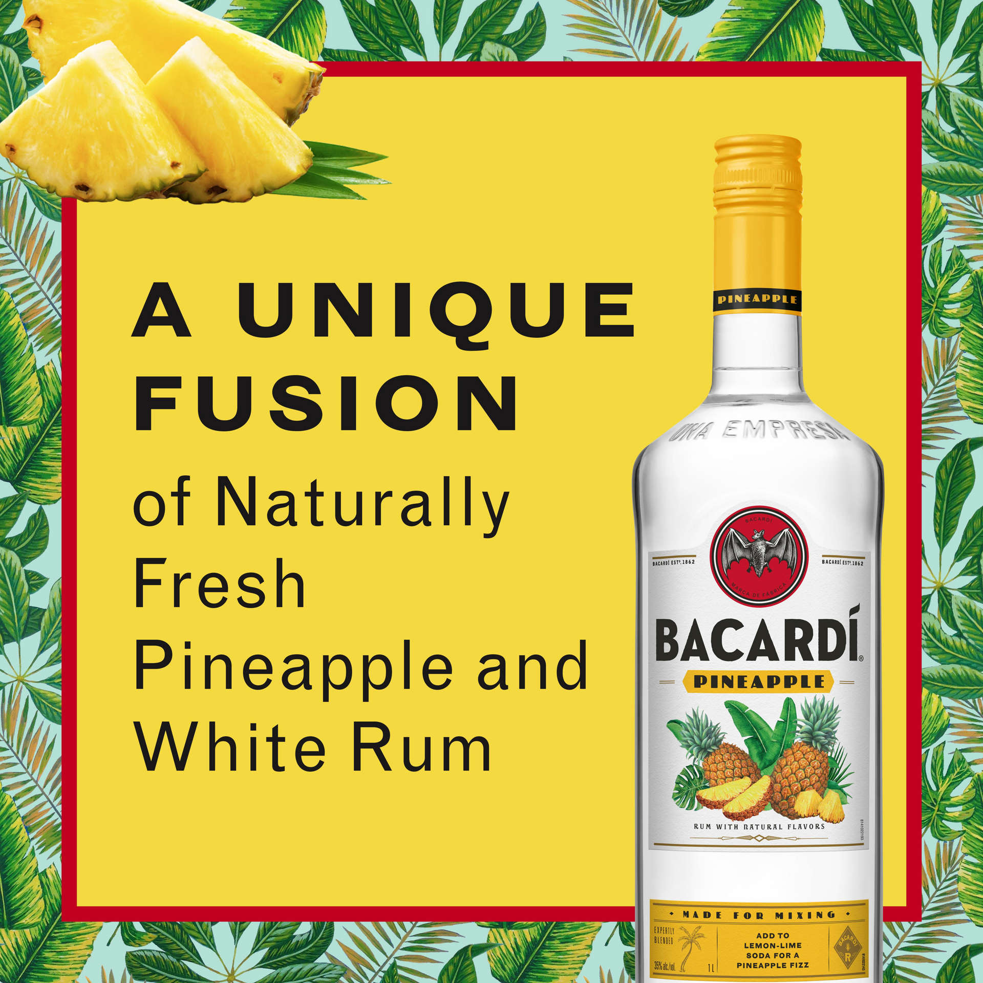 slide 5 of 5, Bacardí Bacardi Pineapple Rum, Gluten Free 35% 100Cl/1L, 1 liter