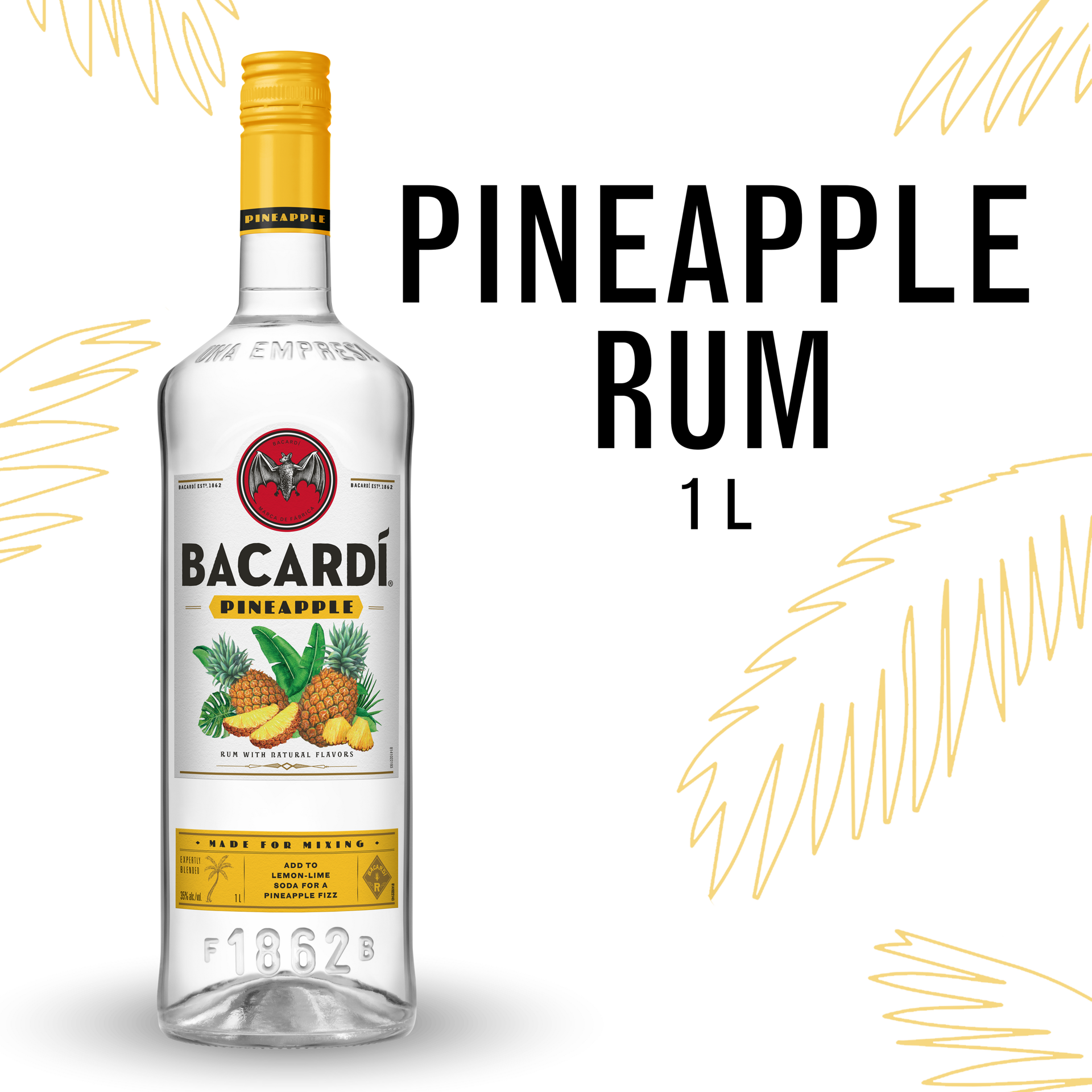 slide 3 of 5, Bacardí Bacardi Pineapple Rum, Gluten Free 35% 100Cl/1L, 1 liter