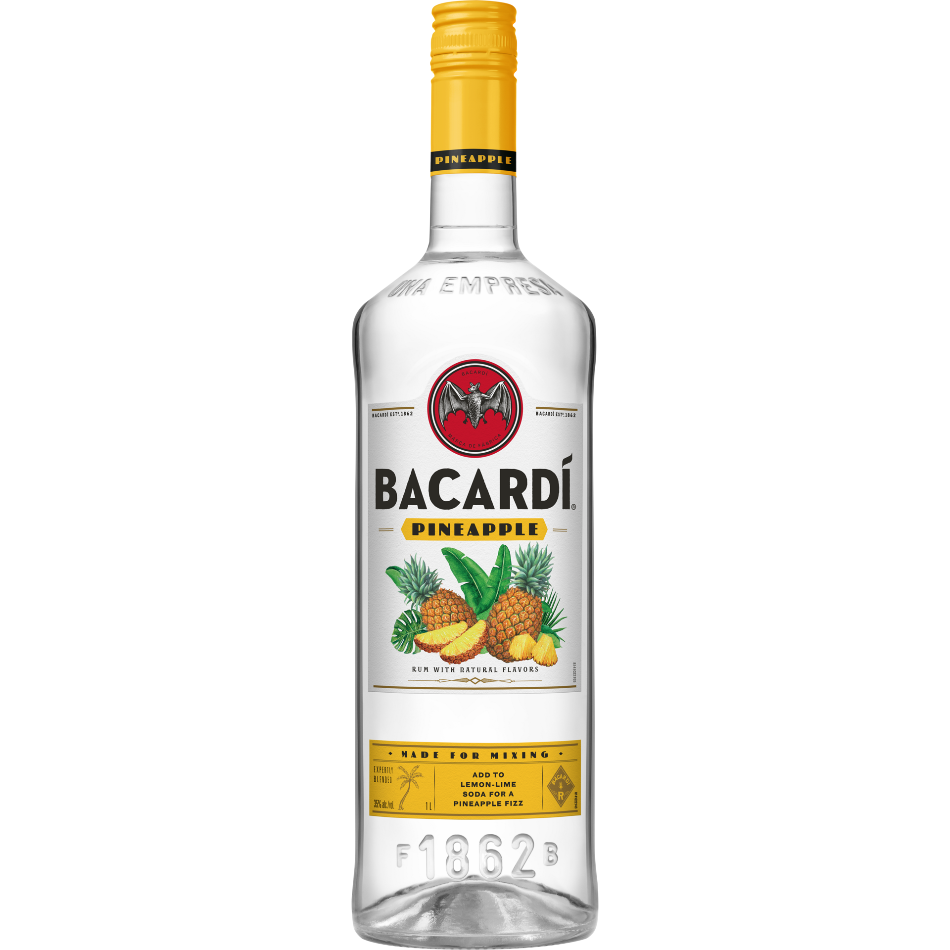 slide 1 of 5, Bacardí Bacardi Pineapple Rum, Gluten Free 35% 100Cl/1L, 1 liter