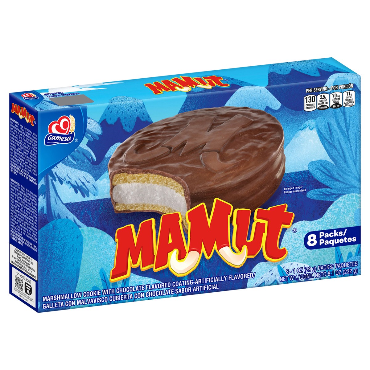 slide 2 of 6, Gamesa Mamut Marshmallow Cookies With Chocolate Flavored 1 Oz 8 Count, 8.1 oz
