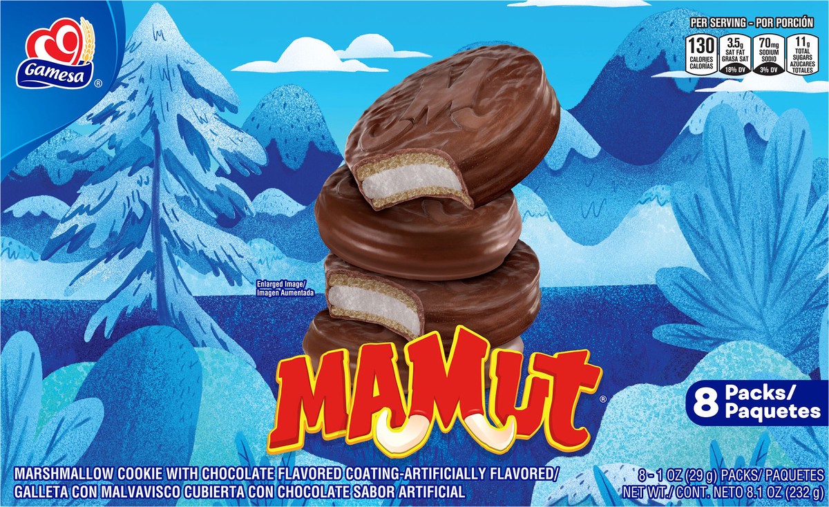 slide 3 of 6, Gamesa Mamut Marshmallow Cookies With Chocolate Flavored 1 Oz 8 Count, 8.1 oz
