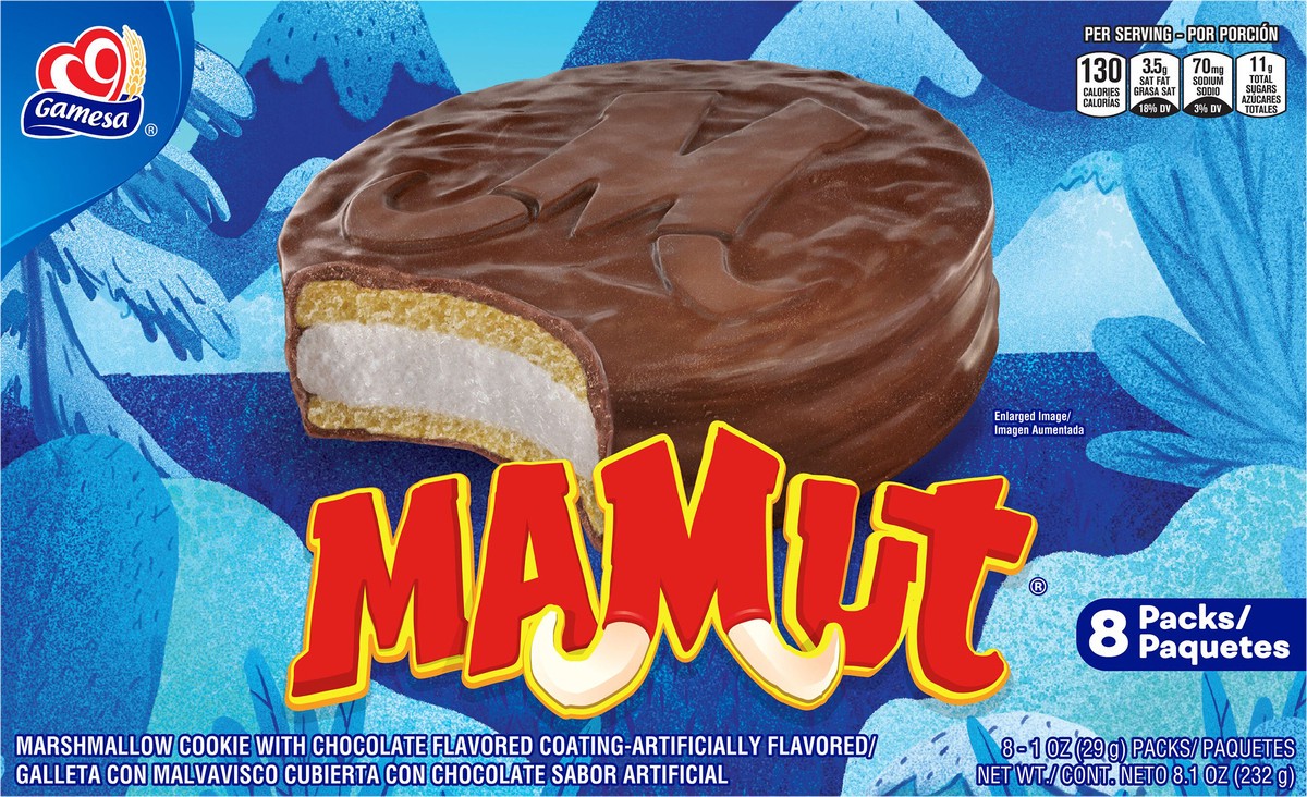 slide 4 of 6, Gamesa Mamut Marshmallow Cookies With Chocolate Flavored 1 Oz 8 Count, 8.1 oz