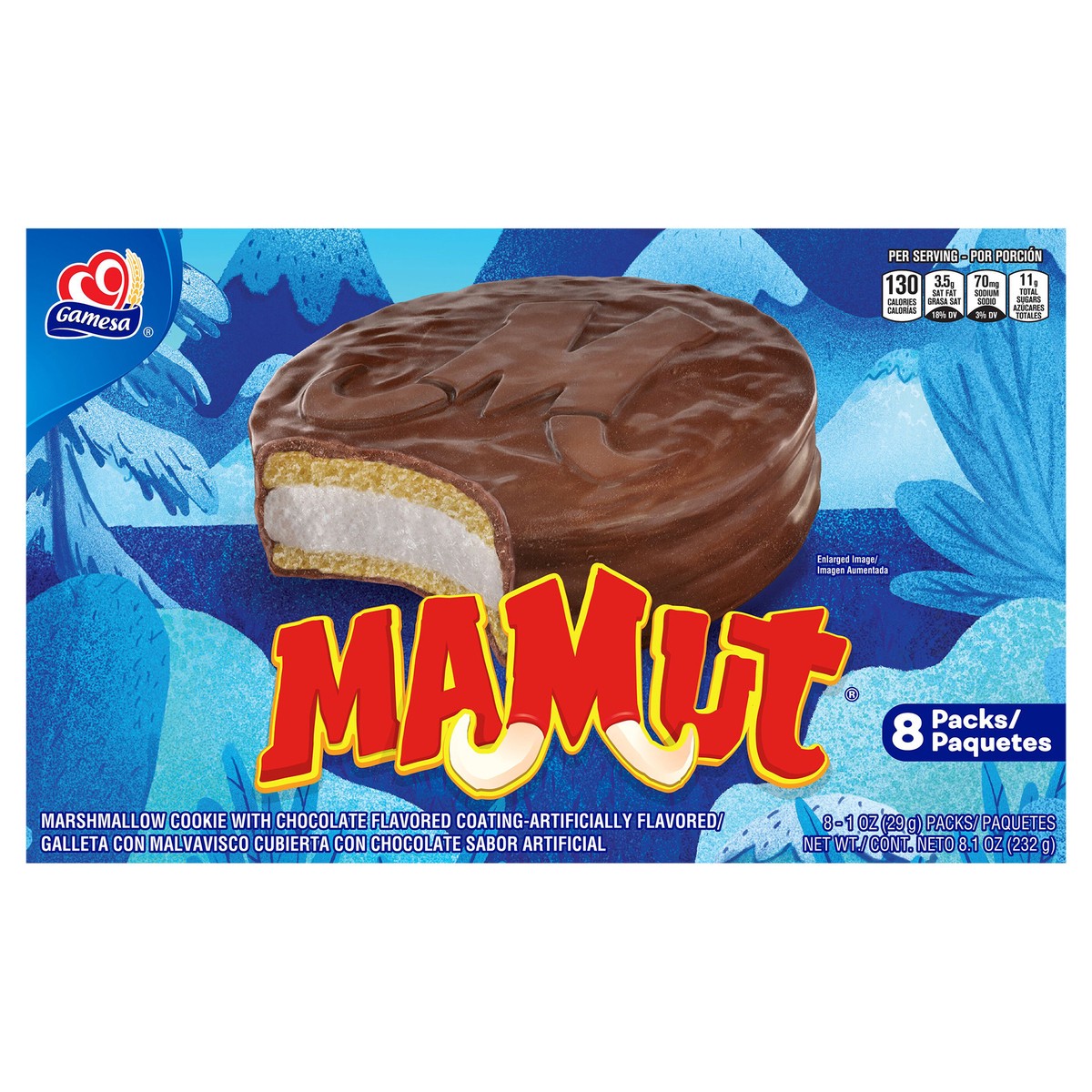slide 1 of 6, Gamesa Mamut Marshmallow Cookies With Chocolate Flavored 1 Oz 8 Count, 8.1 oz