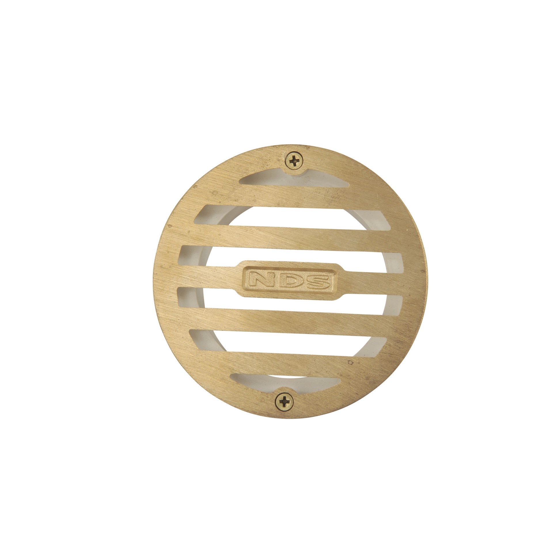 slide 2 of 4, NDS 3-1/4-in L x 3-1/4-in W x 2-in dia 3 inch Satin Brass Round Grate with Collar Grate, 1 ct