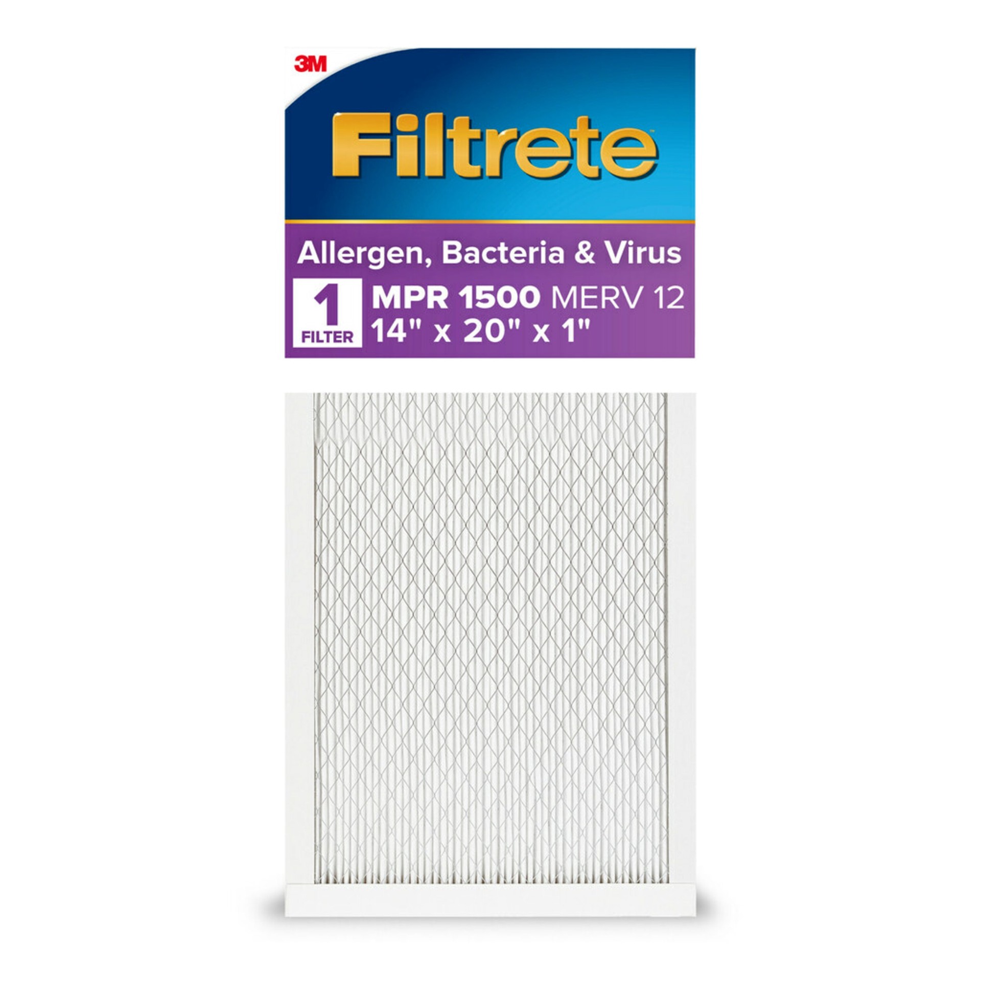 slide 1 of 6, Filtrete 14 x 20 x 1 MERV 12 1500 MPR Allergen, Bacteria and Virus Electrostatic pleated Air Filter, 1 ct
