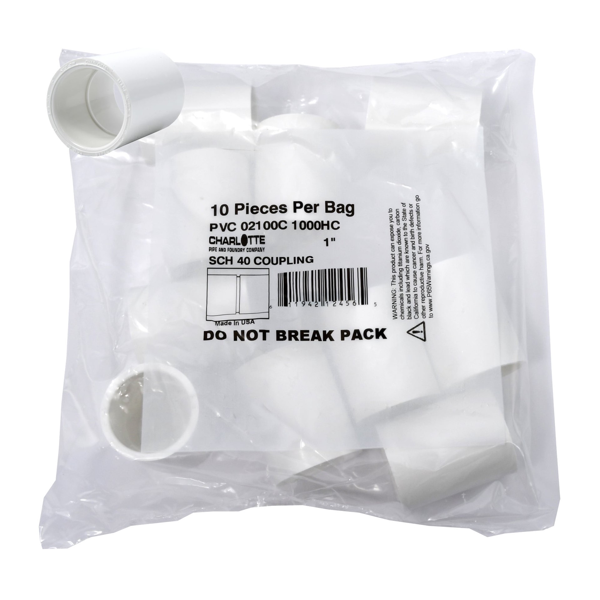 slide 5 of 6, Charlotte Pipe 1-in Schedule 40 PVC Couplings (10-Pack), 1 ct