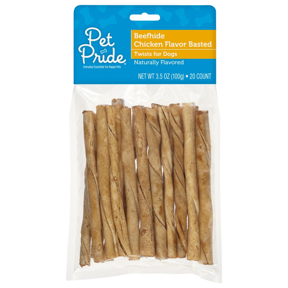 slide 2 of 2, Pet Pride Beefhide Chicken Flavor Basted Twists For Dogs, 20 ct