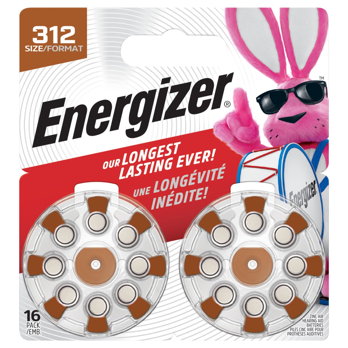 slide 1 of 3, Energizer Hearing Aid Batteries Size 312, Brown Tab, 16 Pack, 16 ct