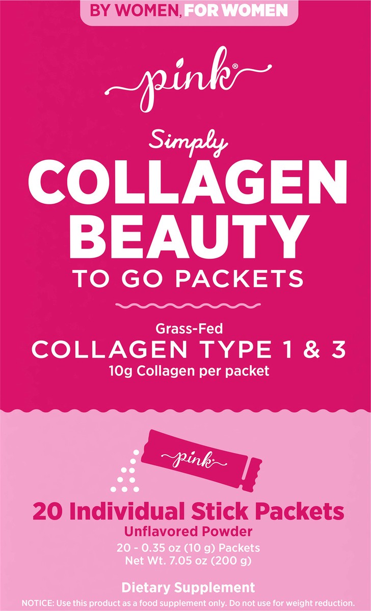 slide 4 of 6, Pink Collagen Beauty to GO Unflavored Powder 20 Stick Packs, 20 ct