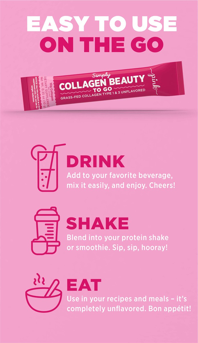 slide 5 of 6, Pink Collagen Beauty to GO Unflavored Powder 20 Stick Packs, 20 ct