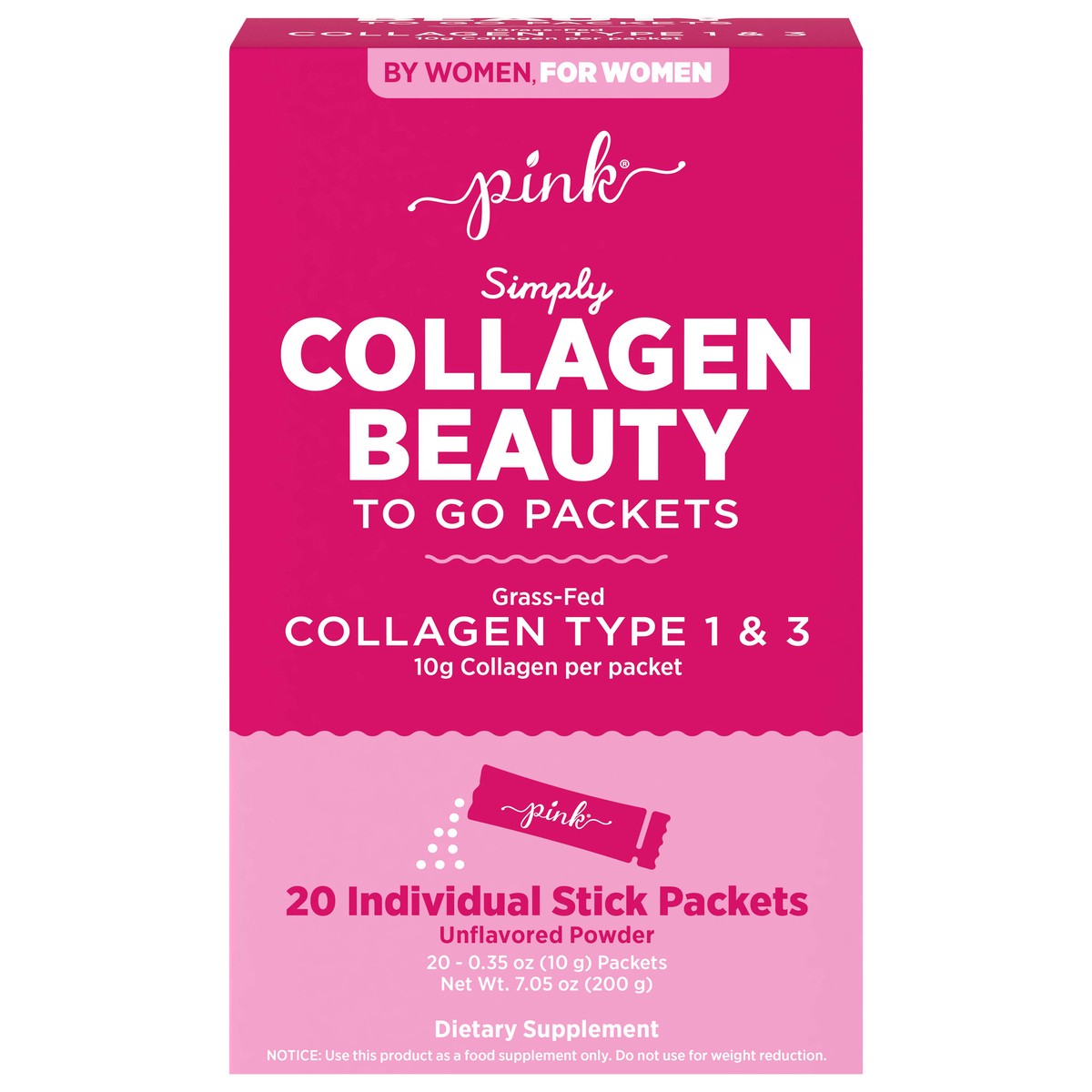 slide 1 of 6, Pink Collagen Beauty to GO Unflavored Powder 20 Stick Packs, 20 ct