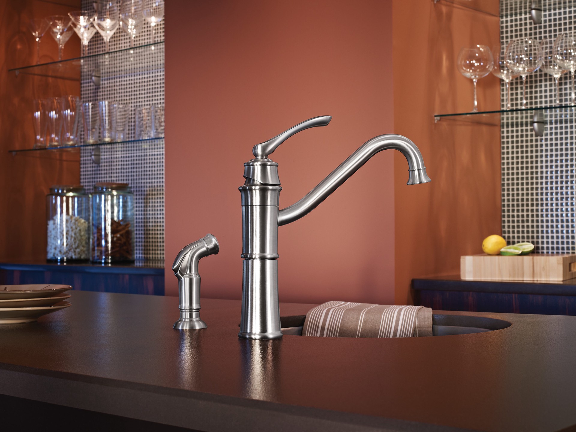 slide 2 of 6, Moen Wetherly Spot Resist Stainless Single Handle Deck-mount Kitchen Faucet with Sprayer ( Deck Plate Included ) ( Side Sprayer Included ), 1 ct
