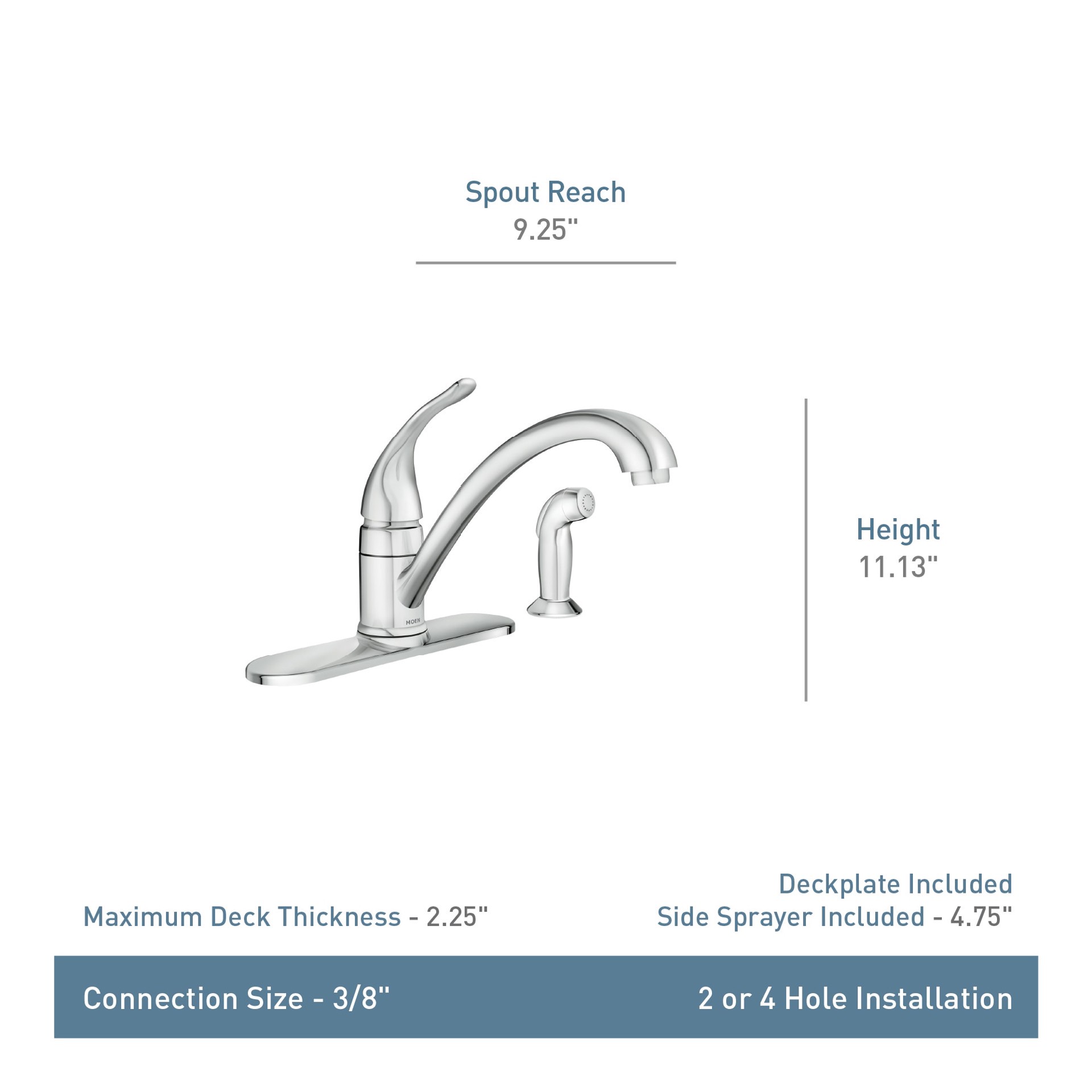 slide 4 of 6, Moen Wetherly Spot Resist Stainless Single Handle Deck-mount Kitchen Faucet with Sprayer ( Deck Plate Included ) ( Side Sprayer Included ), 1 ct