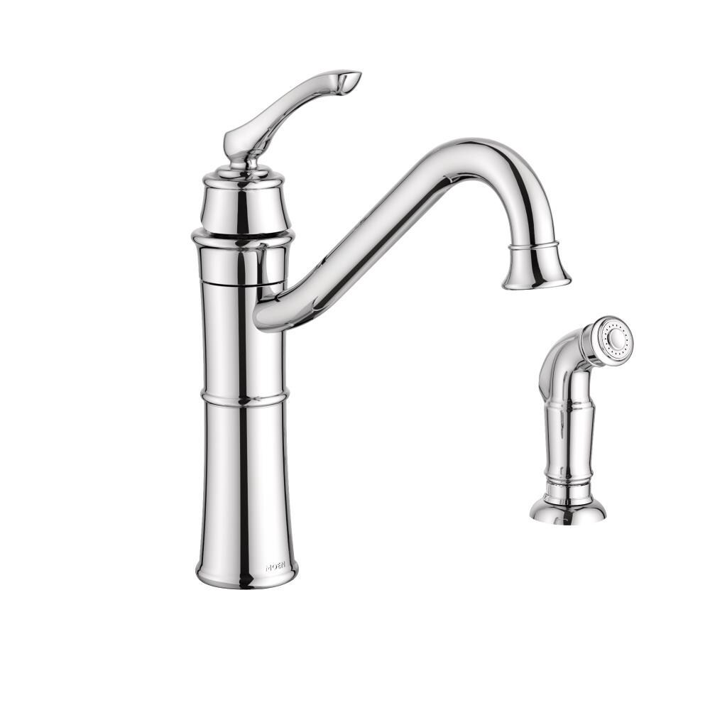 slide 5 of 6, Moen Wetherly Spot Resist Stainless Single Handle Deck-mount Kitchen Faucet with Sprayer ( Deck Plate Included ) ( Side Sprayer Included ), 1 ct