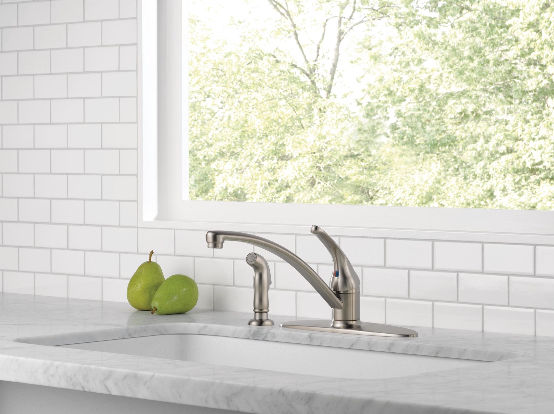 slide 2 of 6, Delta Foundations Stainless Steel Single Handle Deck-mount Kitchen Faucet (Includes Deck Plate) (Includes Side Sprayer), 1 ct