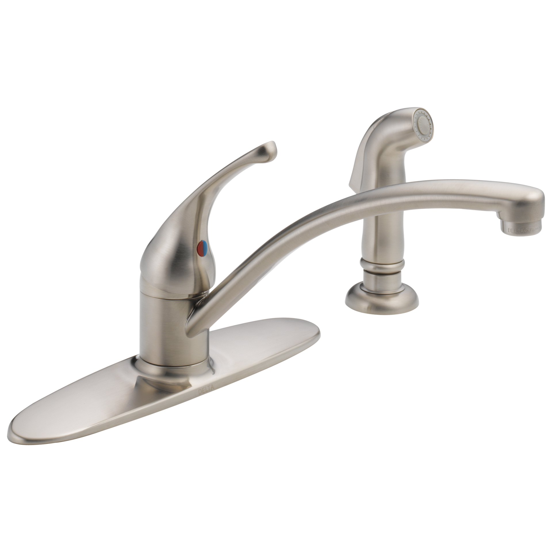 slide 4 of 6, Delta Foundations Stainless Steel Single Handle Deck-mount Kitchen Faucet (Includes Deck Plate) (Includes Side Sprayer), 1 ct