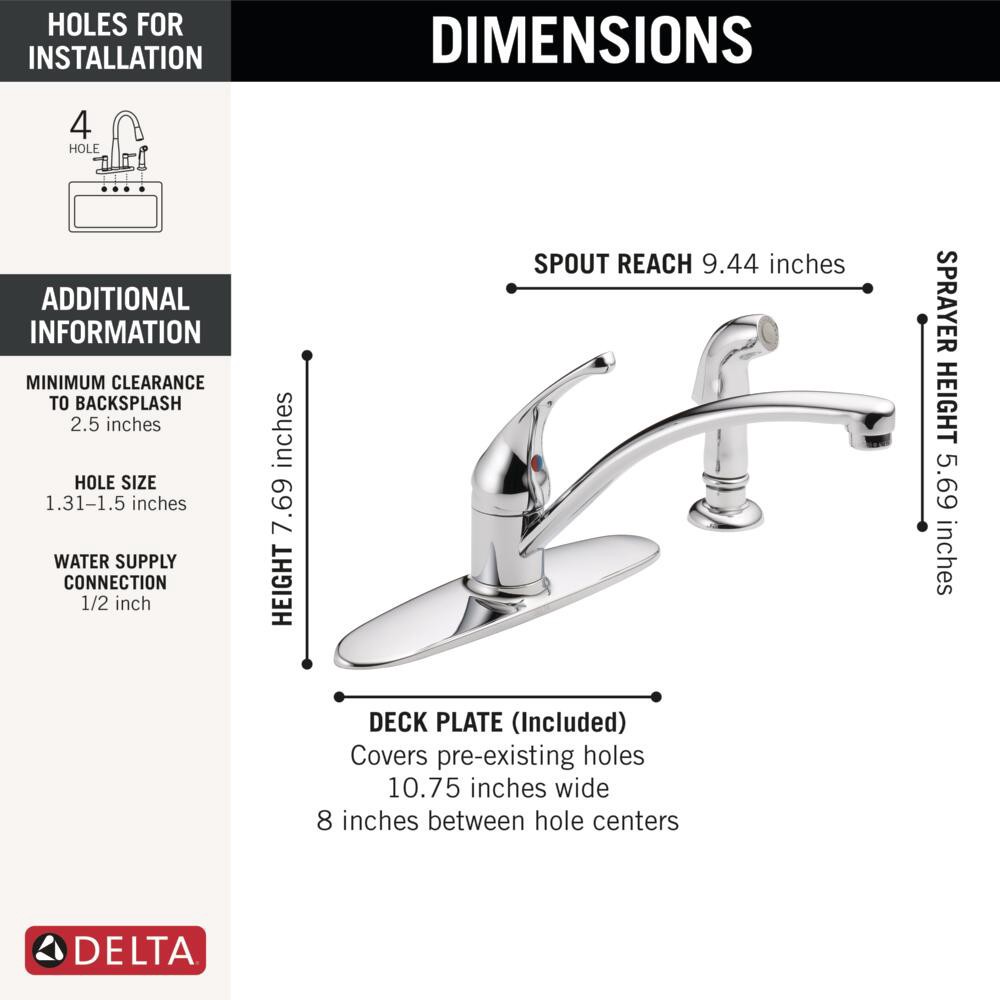 slide 5 of 6, Delta Foundations Stainless Steel Single Handle Deck-mount Kitchen Faucet (Includes Deck Plate) (Includes Side Sprayer), 1 ct