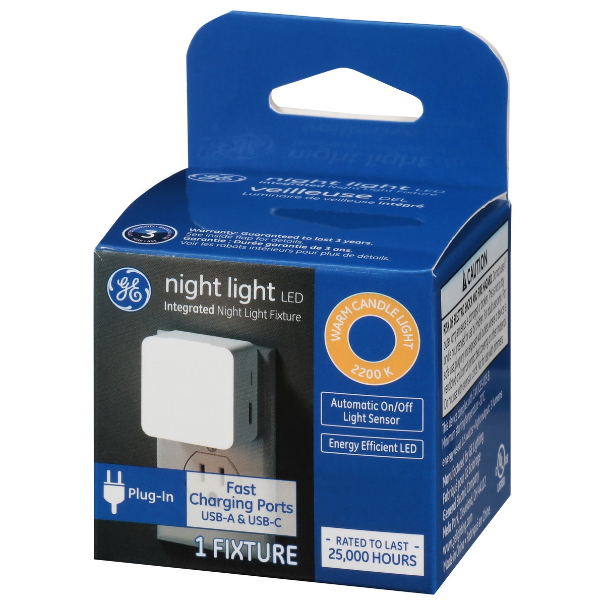 slide 2 of 9, GE Night Light LED USB-A & USB-C Fast Plug-In Charging Ports 1 ea, 1 ct