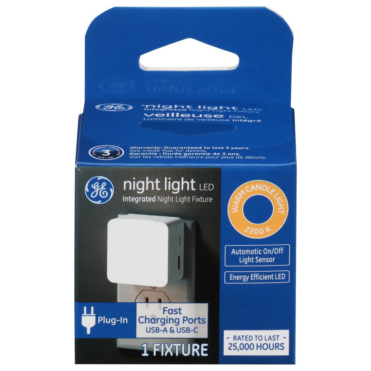slide 1 of 9, GE Night Light LED USB-A & USB-C Fast Plug-In Charging Ports 1 ea, 1 ct
