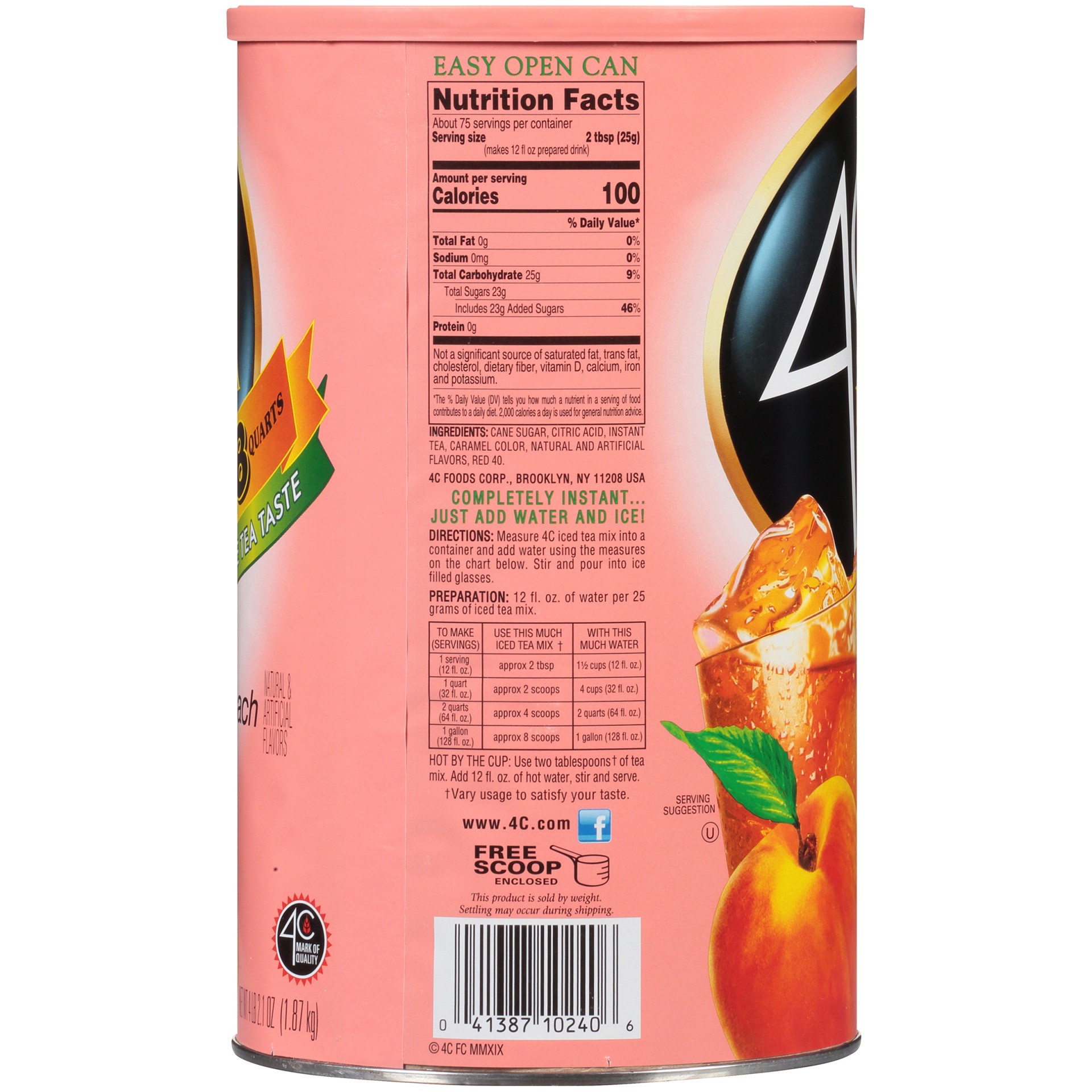 slide 6 of 8, 4C Natural Peach Flavor Iced Tea Mix - 74.2 oz, 66.1 oz