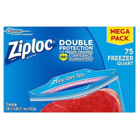 slide 1 of 1, Ziploc Freezer Bags Quart, 75 ct