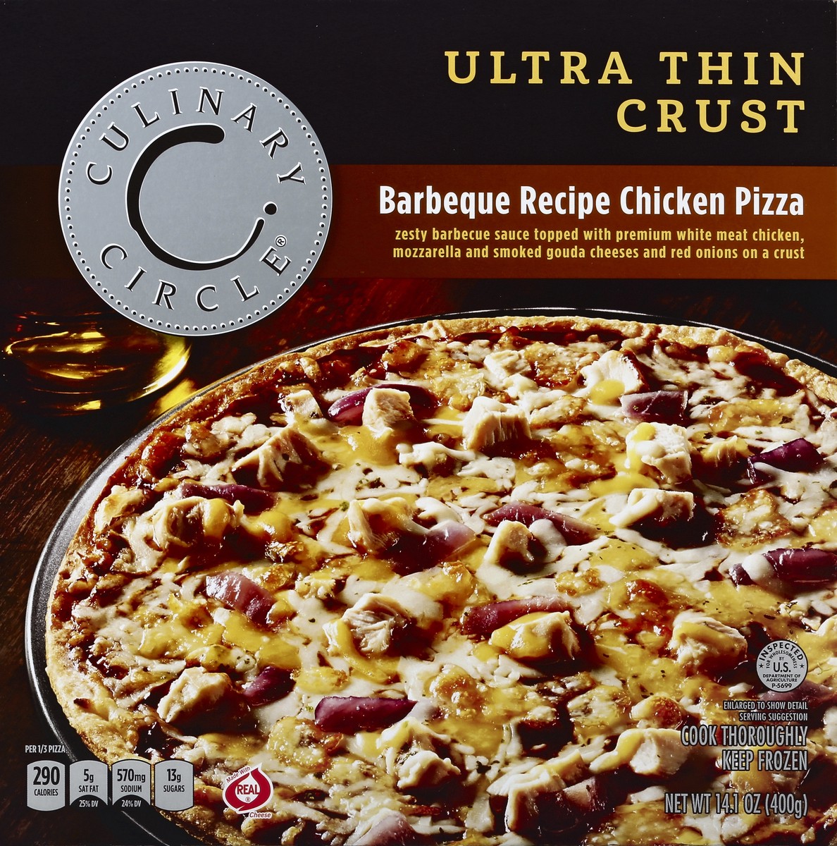 slide 3 of 6, Culinary Circle Ultra Thin Crust Barbeque Recipe Chicken Pizza, 14.1 oz