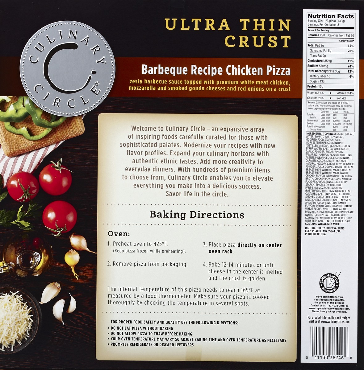 slide 4 of 6, Culinary Circle Ultra Thin Crust Barbeque Recipe Chicken Pizza, 14.1 oz