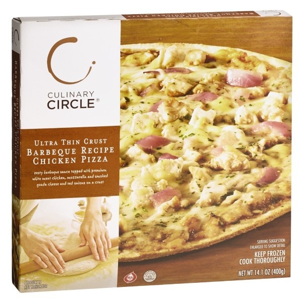 slide 1 of 1, Culinary Circle Ultra Thin Crust Barbeque Recipe Chicken Pizza, 14.1 oz