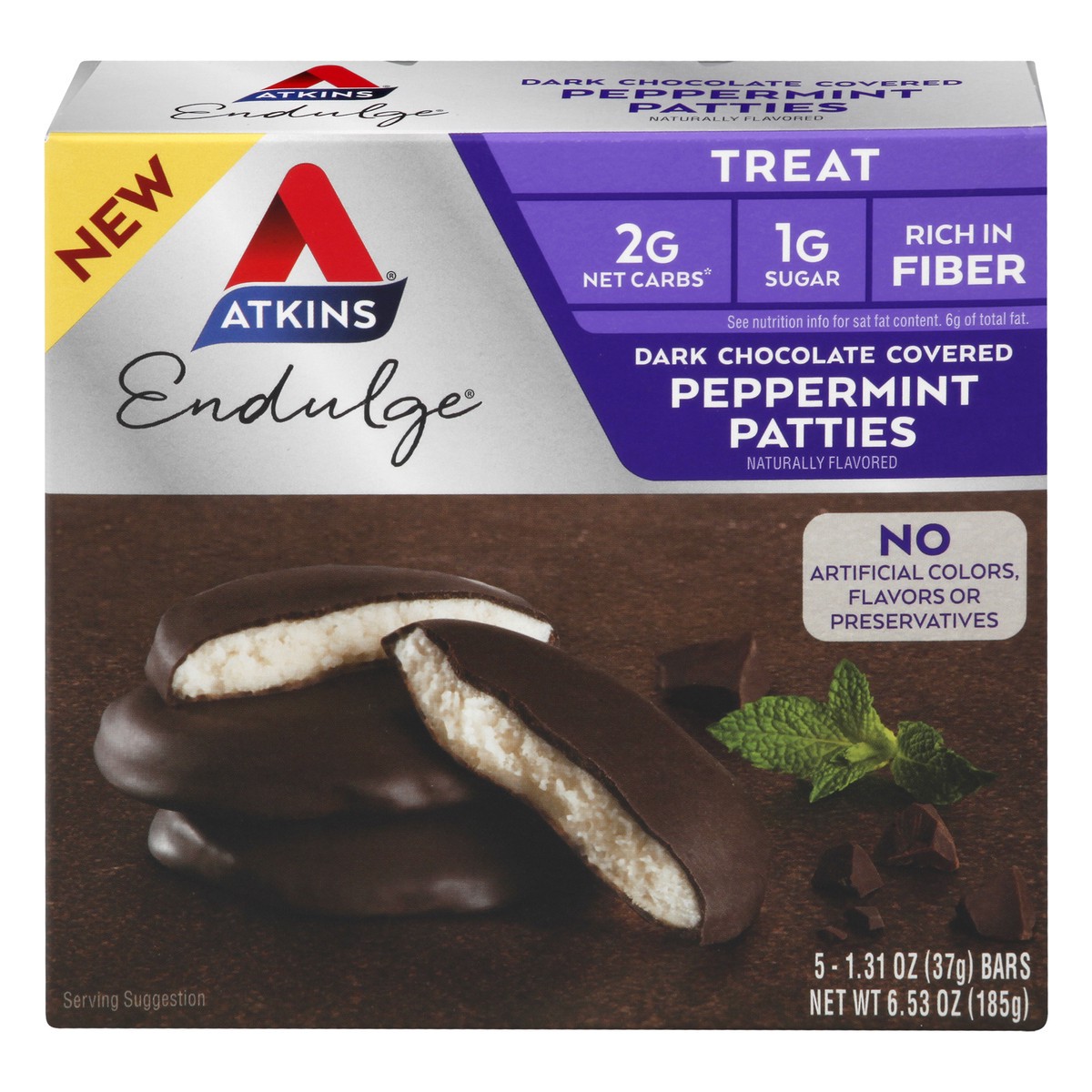 slide 1 of 9, Atkins Peppermint Endulge Treat Patties 5Ct, 6.53 oz