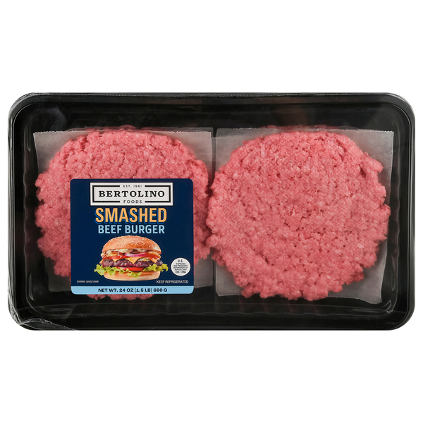 slide 1 of 1, Bertolino Foods Smashed Beef Burger Patties - 6 ct Fresh, 6 ct; 24 oz