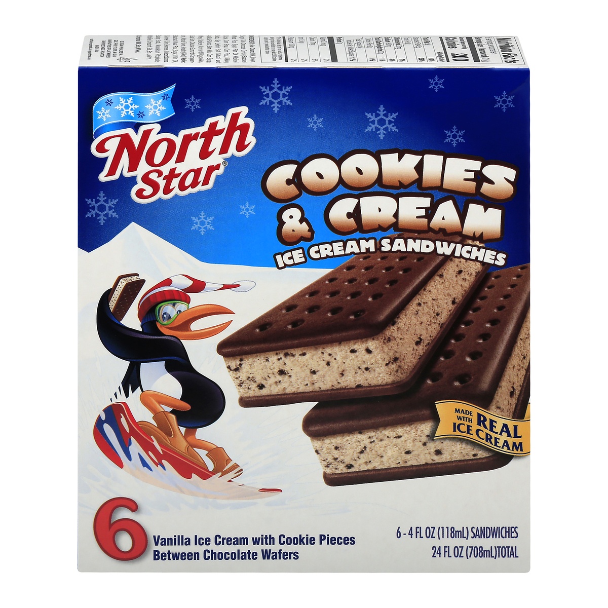 slide 1 of 1, North Star Ice Cream Sandwiches, Cookies & Cream, 6 ct