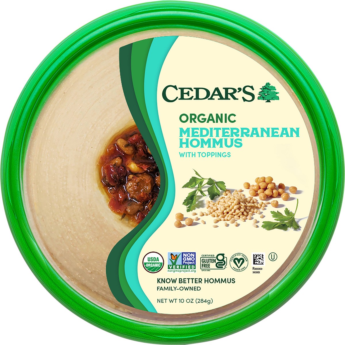 slide 4 of 4, Cedar's Foods Topped Organic Mediterranean Hommus, 10 oz