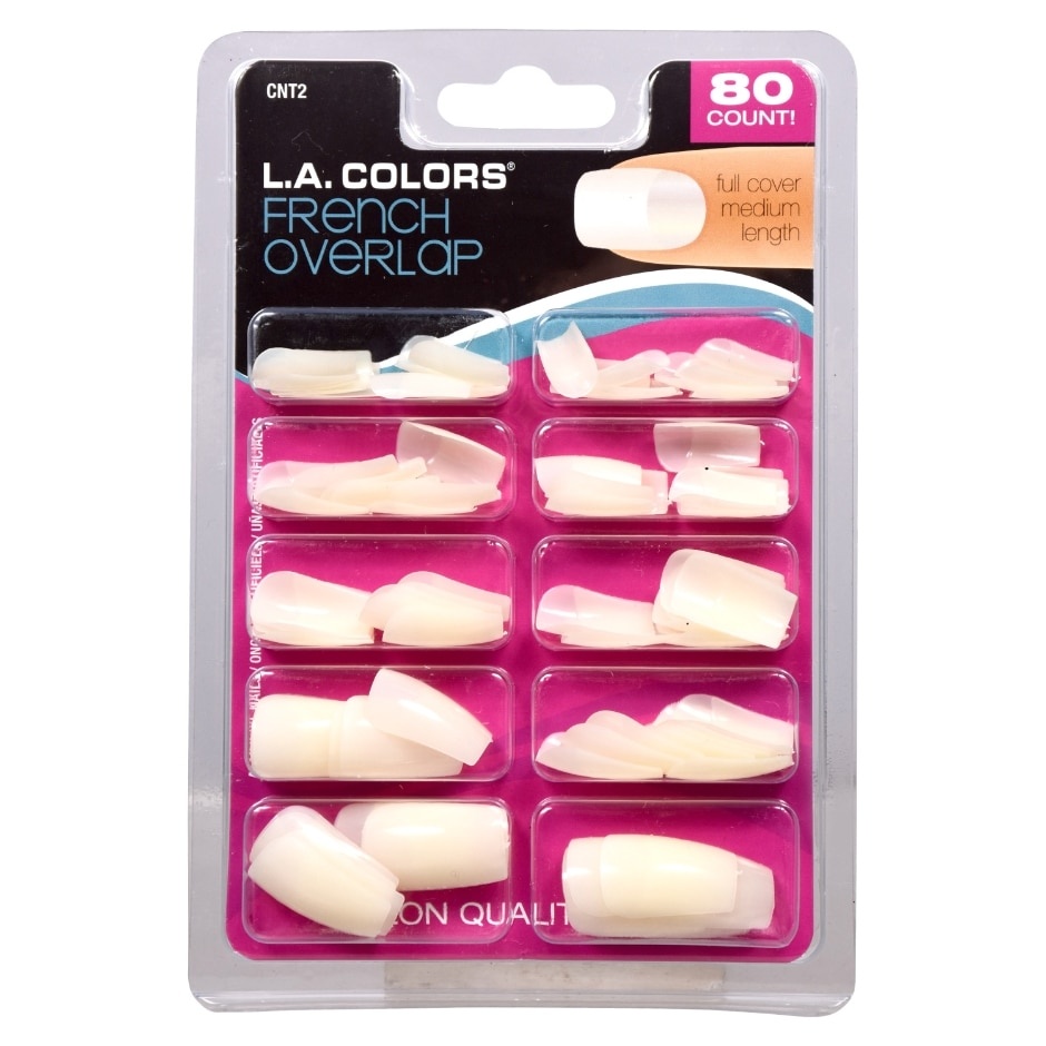 slide 1 of 1, LA Colors Artificial Nail Tips French Overp Full Cover Medium Length, 80 ct