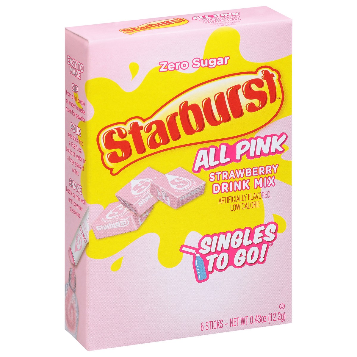 slide 7 of 14, Starburst Zero Sugar Singles To Go! All Pink Strawberry Drink Mix 6 ea, 6 ct