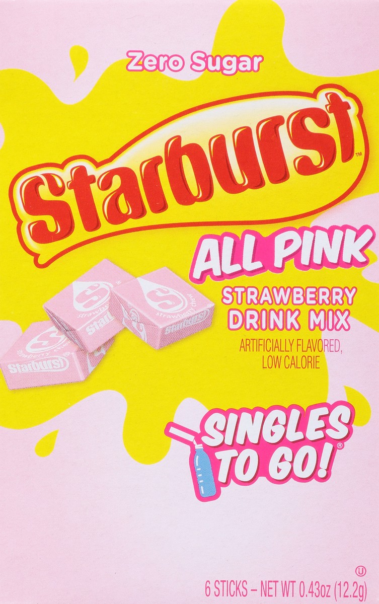 slide 11 of 14, Starburst Zero Sugar Singles To Go! All Pink Strawberry Drink Mix 6 ea, 6 ct