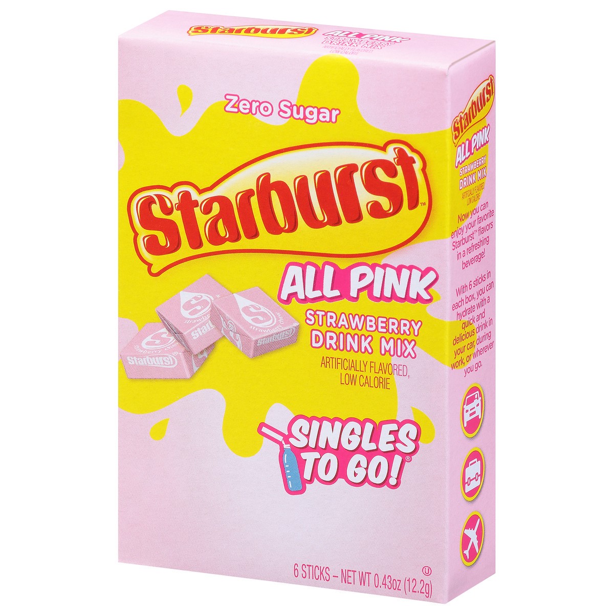 slide 14 of 14, Starburst Zero Sugar Singles To Go! All Pink Strawberry Drink Mix 6 ea, 6 ct